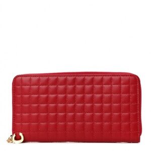 CELINE Lambskin Quilted Large C Charm Zip Around Wallet